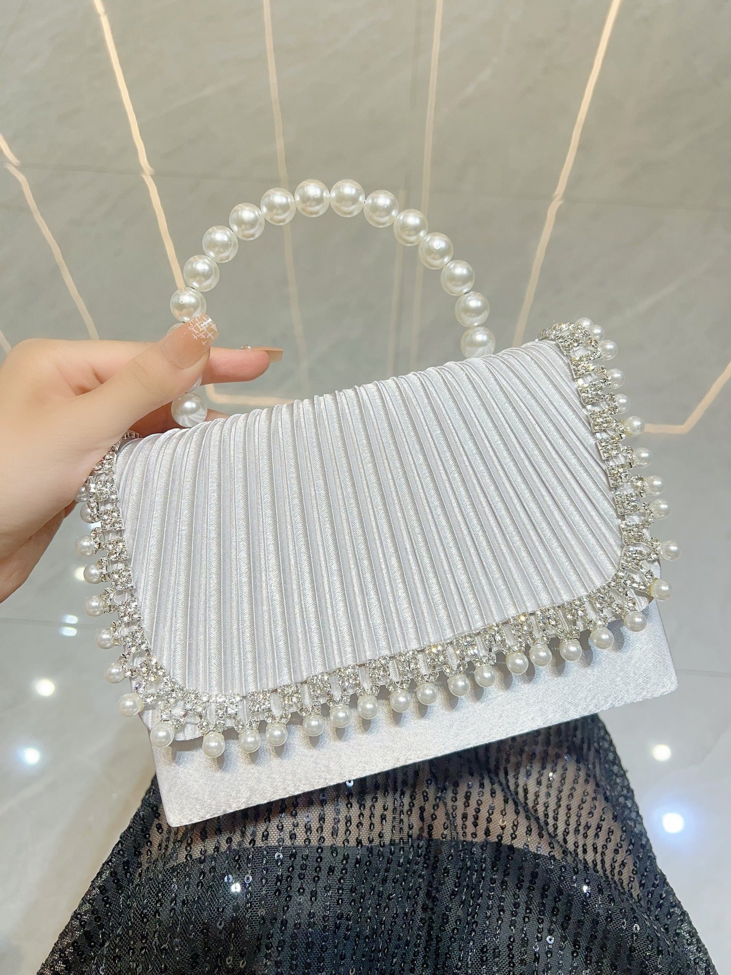 Women's Pearl Bag Diamond Shoulder Crossbody Bag Birthday Party Bag