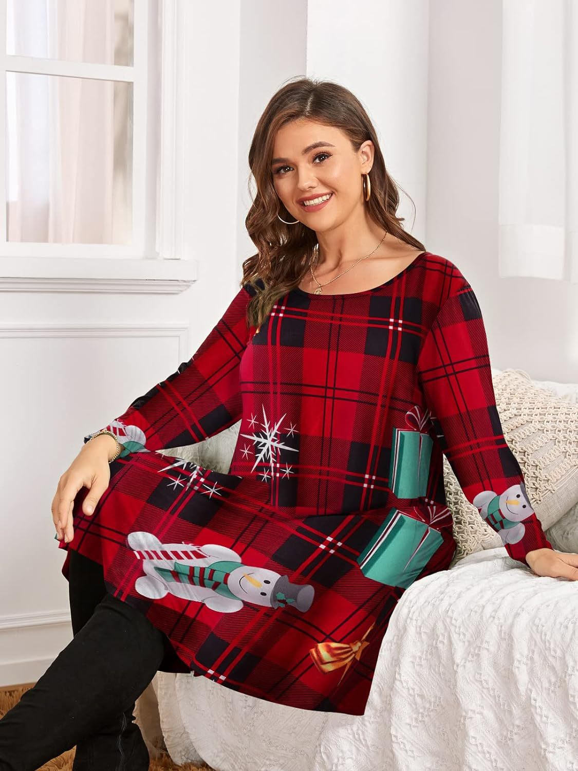 Plus Size Women's Christmas Dress Mid Sleeve