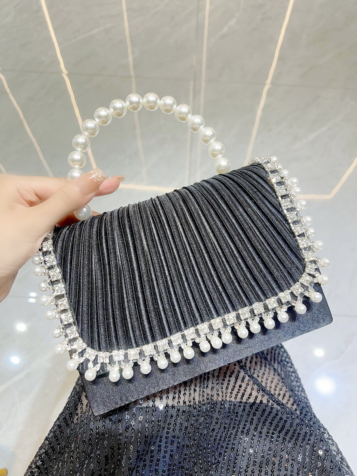 Women's Pearl Bag Diamond Shoulder Crossbody Bag Birthday Party Bag