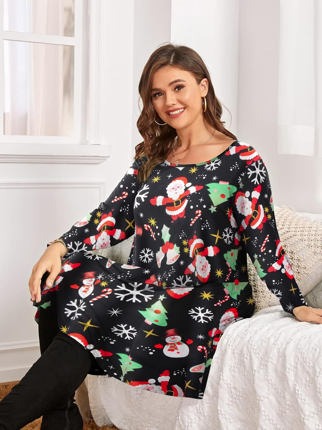 Plus Size Women's Christmas Dress Mid Sleeve