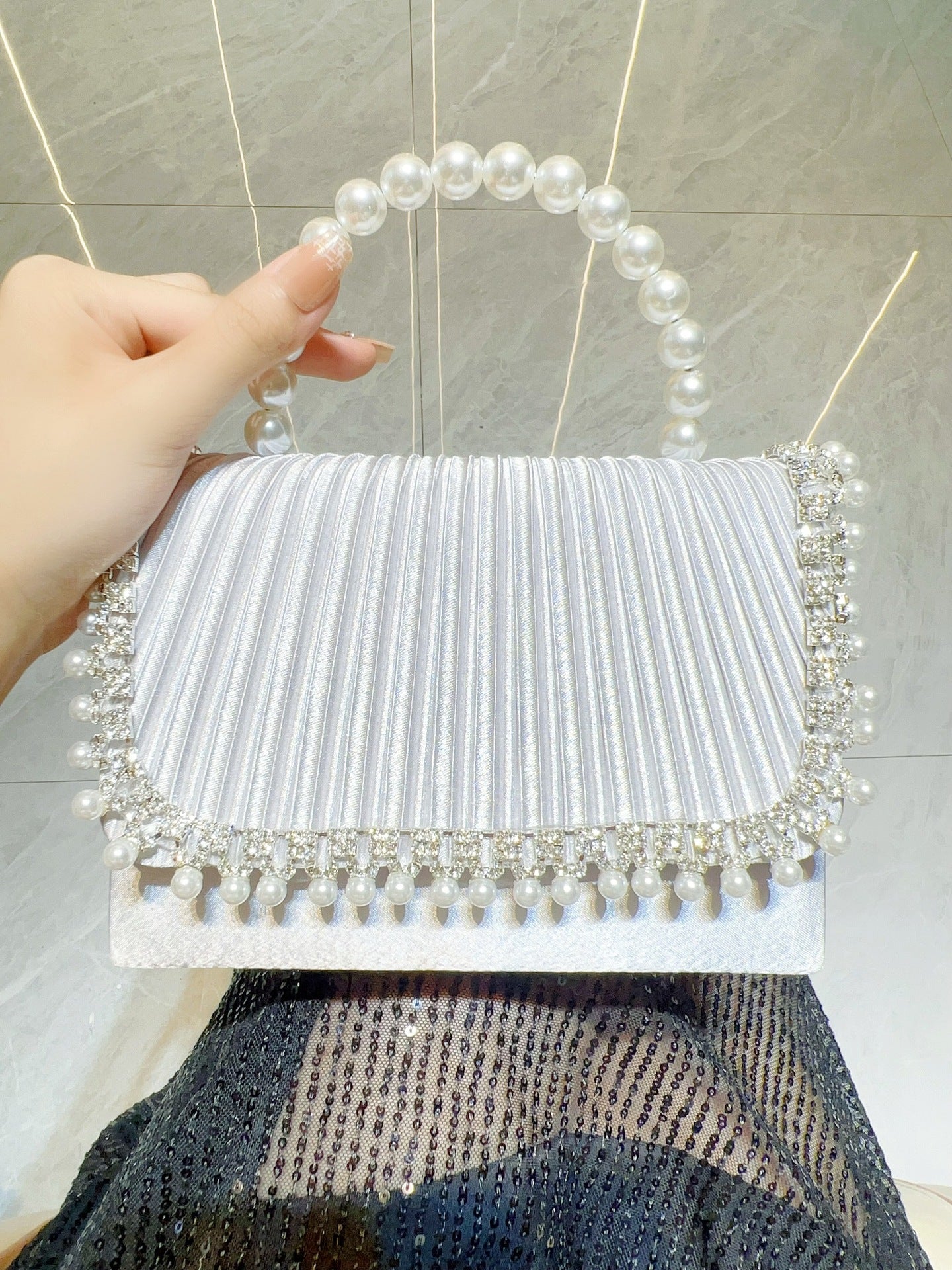 Women's Pearl Bag Diamond Shoulder Crossbody Bag Birthday Party Bag