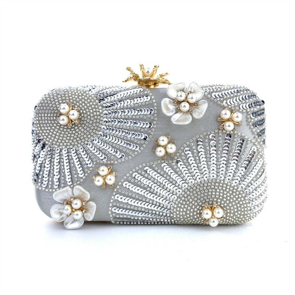 Women's New Flower Pearl Clutch Pearl Wedding Banquet Party Bag