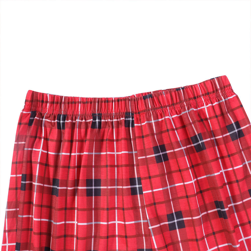 Christmas Red Plaid Long Sleeve Pajamas Set Home Clothes