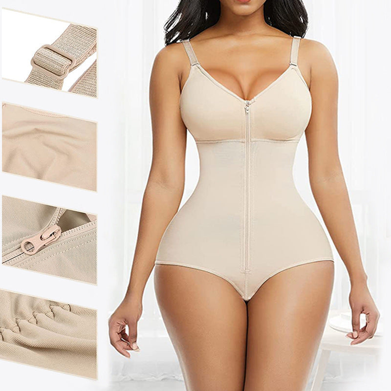 Zipper body suit, hip-enhancing body shaper, seamless breathable body suit