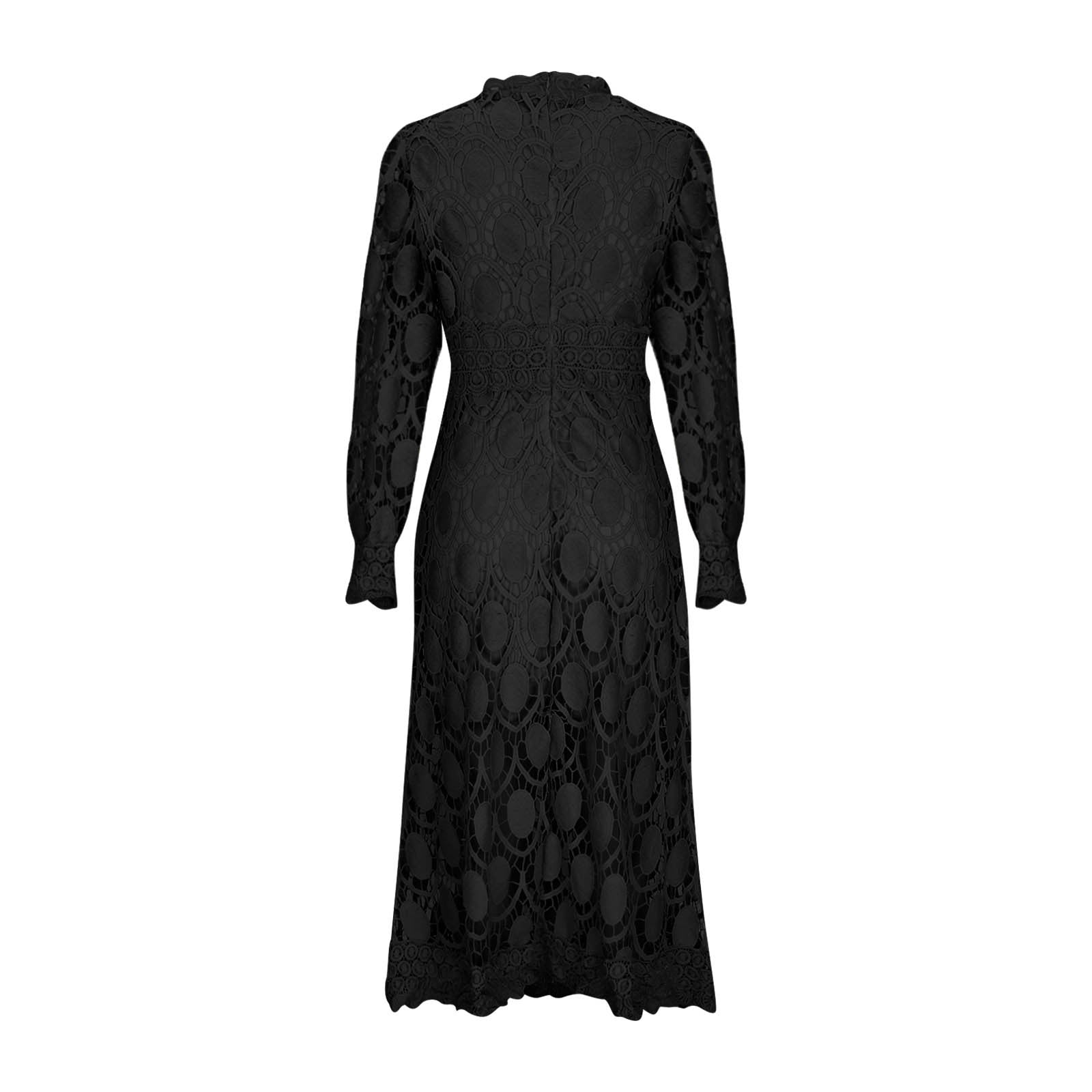 2024 new sexy hollow long sleeve stand collar large swing lace dress