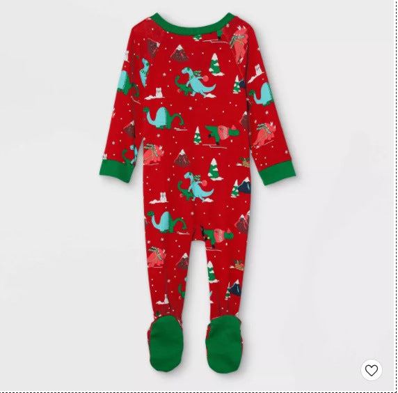 Red Christmas pajamas Polyester parent-child home wear suit mom dad baby pajamas