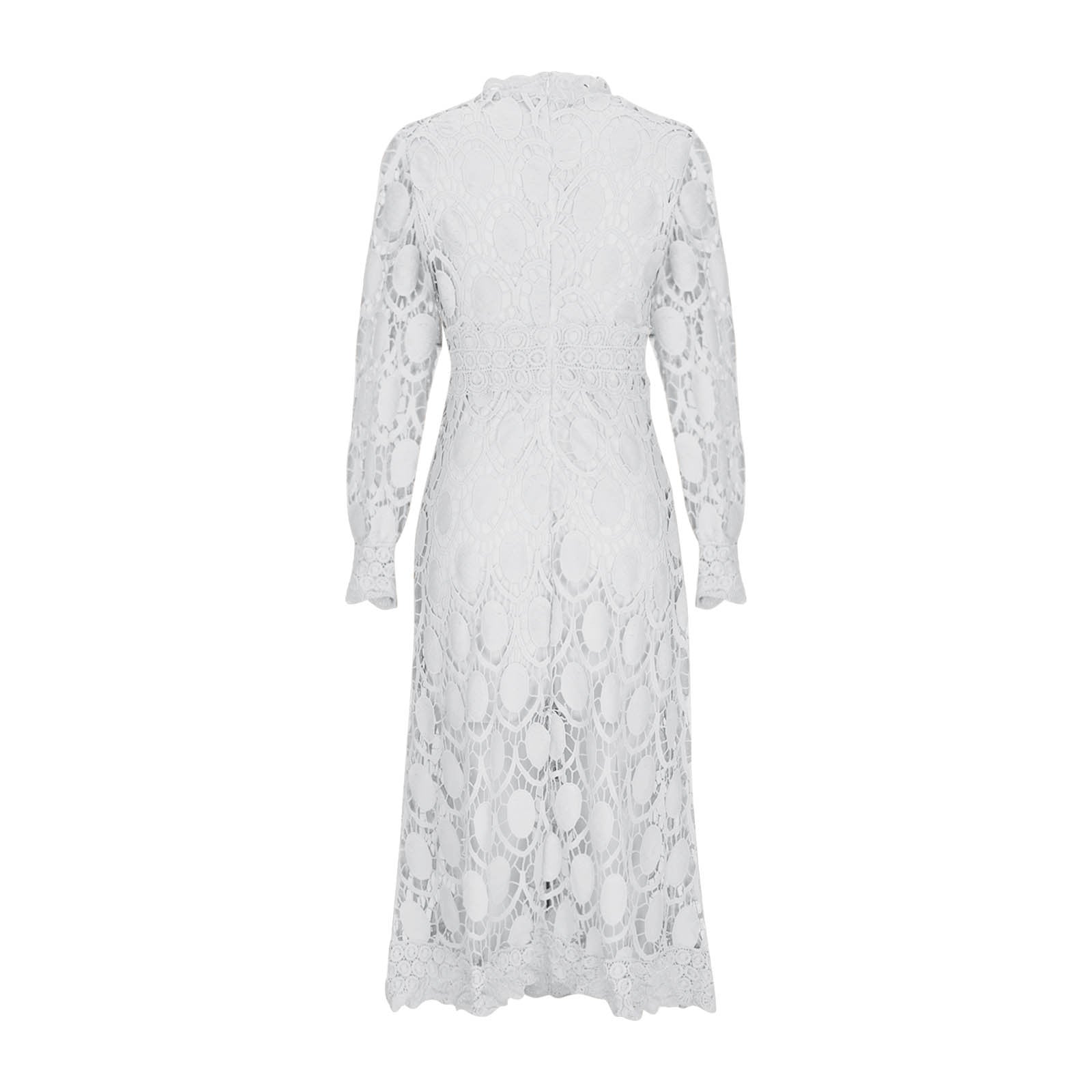 2024 new sexy hollow long sleeve stand collar large swing lace dress