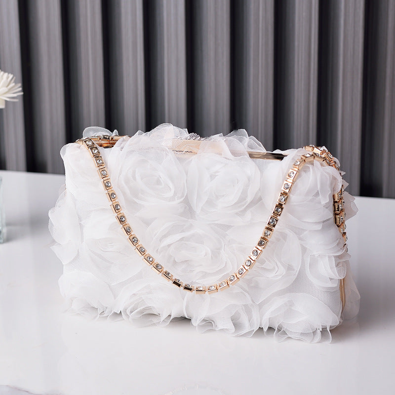 Flower evening bag handmade dress bag Diamond handles belt