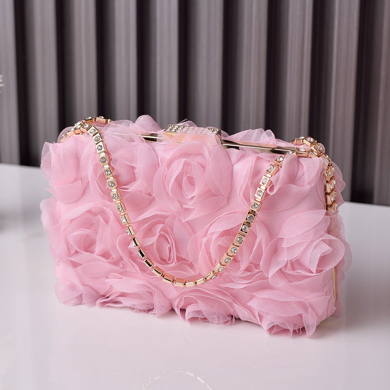 Flower evening bag handmade dress bag Diamond handles belt