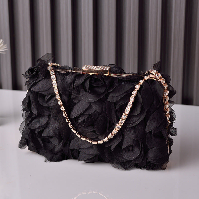 Flower evening bag handmade dress bag Diamond handles belt