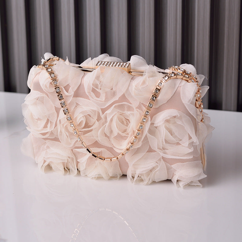 Flower evening bag handmade dress bag Diamond handles belt