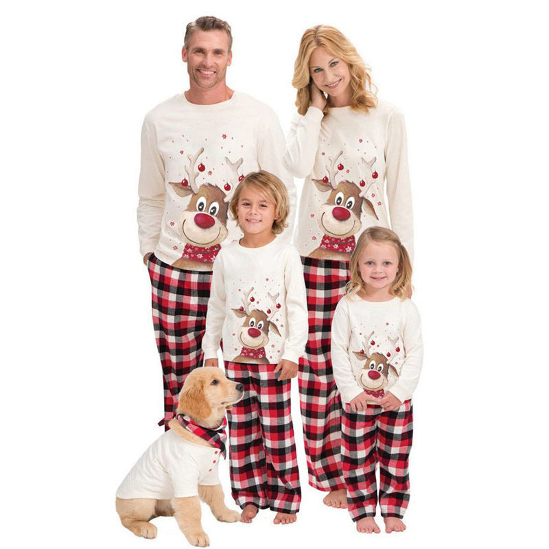 New Christmas Elk Print Parent-child Long Sleeve Pajamas Set Christmas Home Clothes