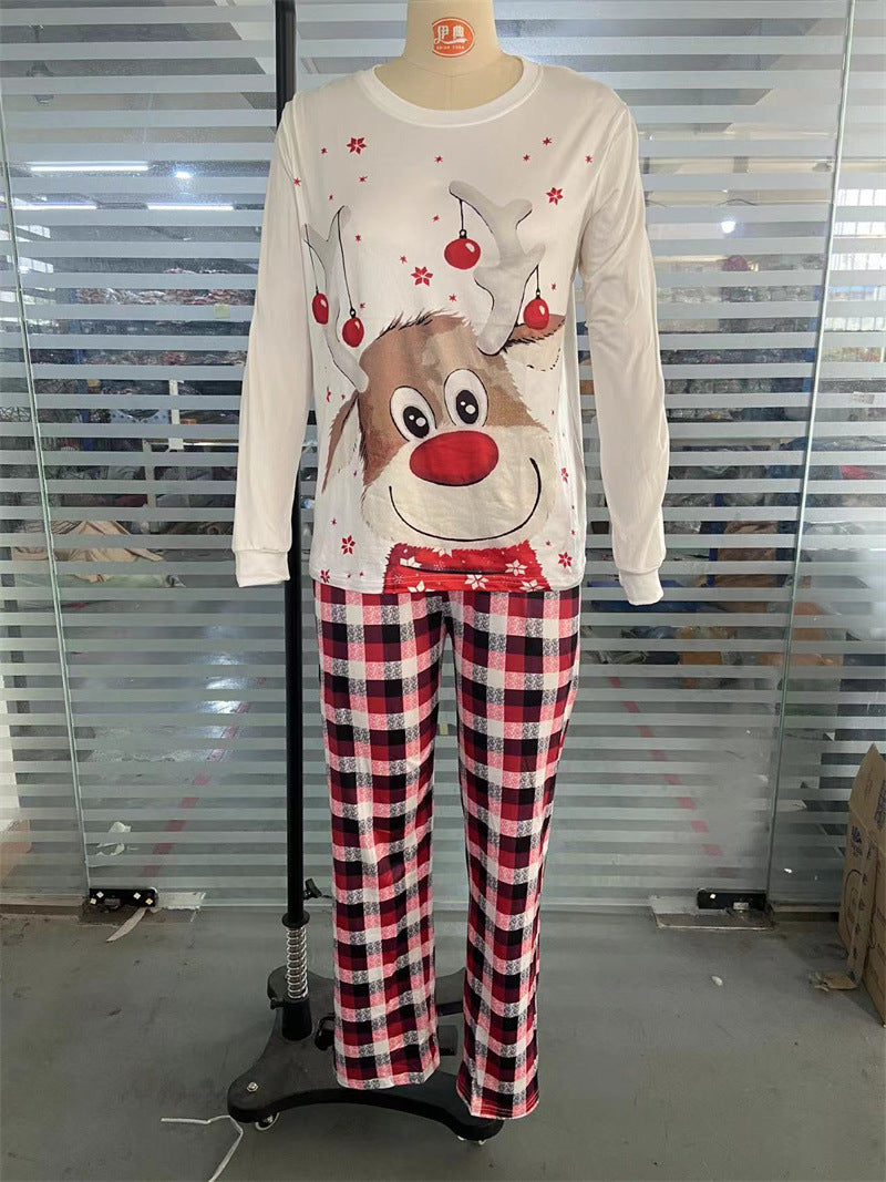 New Christmas Elk Print Parent-child Long Sleeve Pajamas Set Christmas Home Clothes