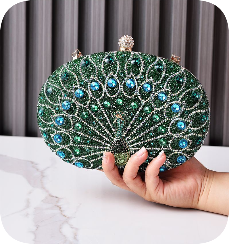 New Peacock Diamond Evening Bag Retro Style Party Dress Bag Women's