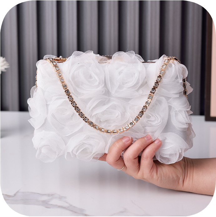 Flower evening bag handmade dress bag Diamond handles belt